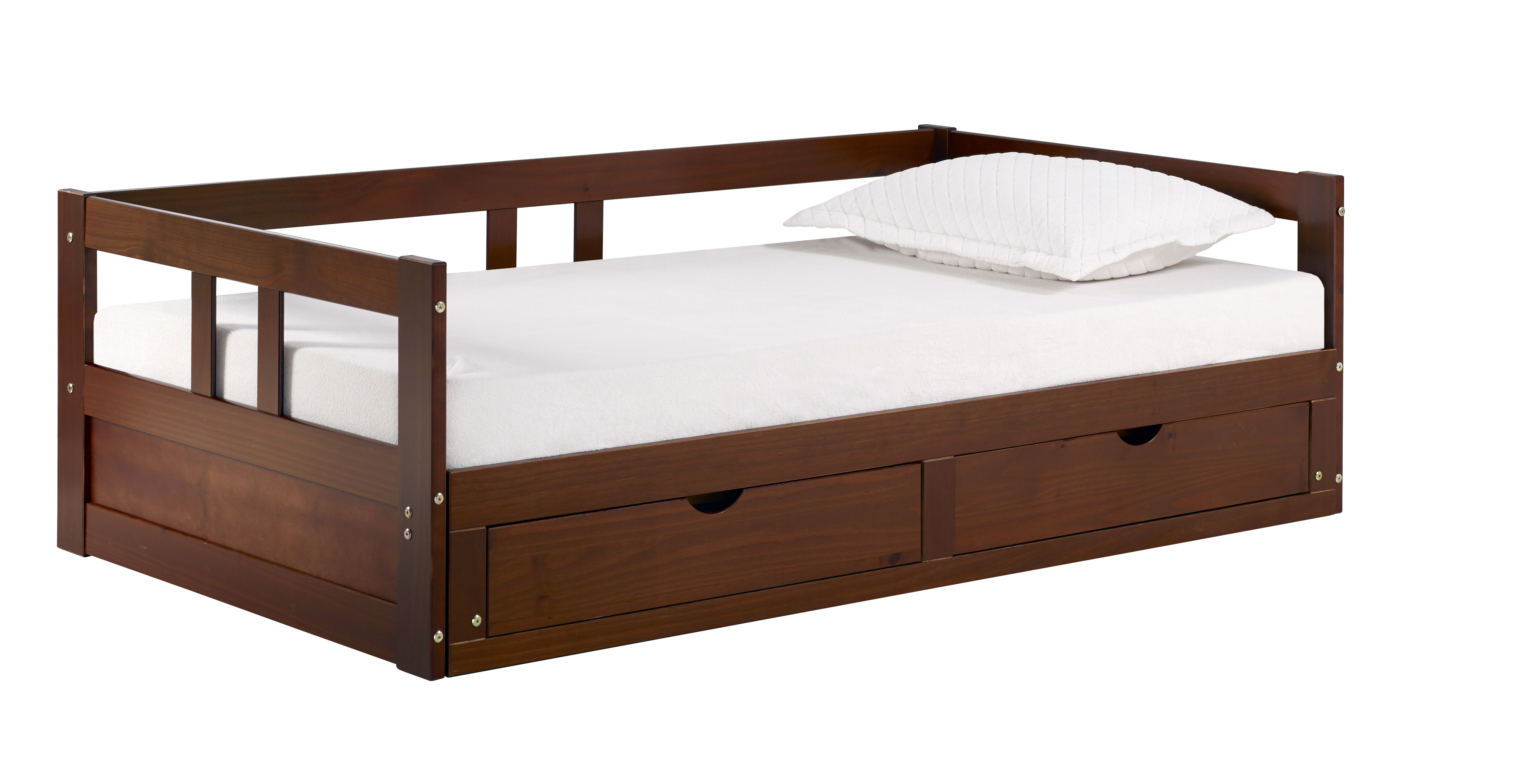 Alaterre Furniture Melody Extendable Brazilian Pine Twin to King Daybed with Trundle and Storage Drawers, Kids Bedroom Furniture, Chestnut