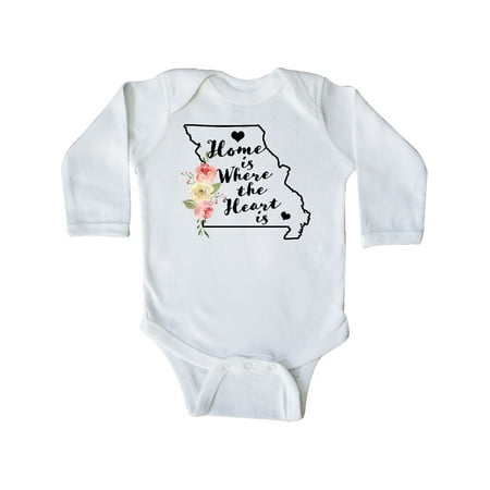 

Inktastic Missouri Home is Where the Heart is with Watercolor Floral Gift Baby Boy or Baby Girl Long Sleeve Bodysuit