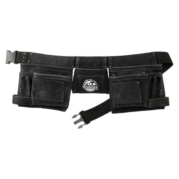 Graintex DS2312 11 Pocket Black Color Suede Leather Tool Belt/Tool Bag/Work Apron, 2 Hammer Loops, Adjustable Belt | Construction, Carpenter, Roofing, Drywall, Electrician, Gardening, DIY