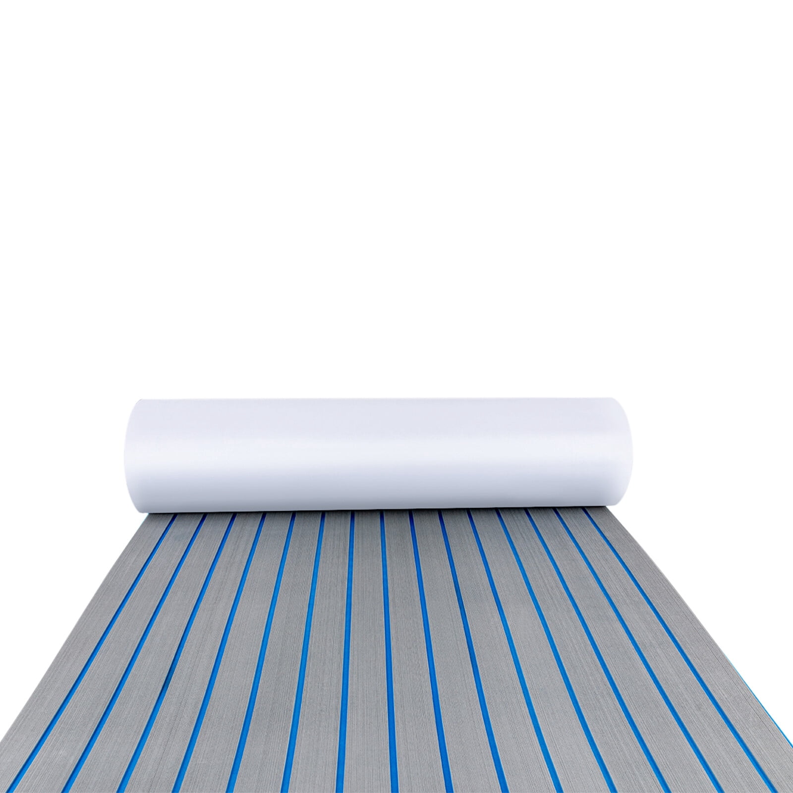 ToppiJoy 95*35.5inch EVA Foam Teak Sheet Marine Flooring Yacht Boat Decking Board Canoe Golf Cart RV Flooring Self-Adhesive Pad, Light Grey with Blue Seam