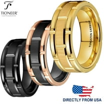 Tioneer Tungsten Carbide Classic Mens 8mm Wedding Band Ring Brick Pattern Diamond Brushed Finish