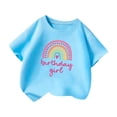 thumbnail image 4 of Girls Birthday Girl Rainbow Print T-Shirt, Short Sleeve Crew Neck Casual Tee for Kids, Cute Birthday Party Top for Daily Wear(Blue,13-14 Years), 4 of 4