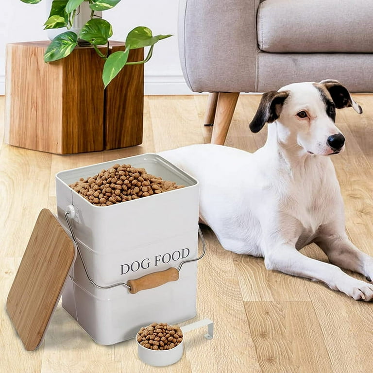 Morezi Dog Cat Food Storage Container Farmhouse Pet Food Treats Holder with  Lid and Scoop, Perfect Sturdy Canister Tins for Kitchen Countertop, Shelf,  Great Gift for Pet Owners Dog Food White