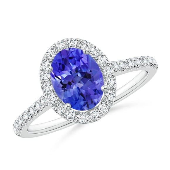 Angara Natural Tanzanite Ring - Prong-Set Oval 1.25 ct Tanzanite Halo Ring with Diamond Accents in Platinum for Women (Ring Size = 11)