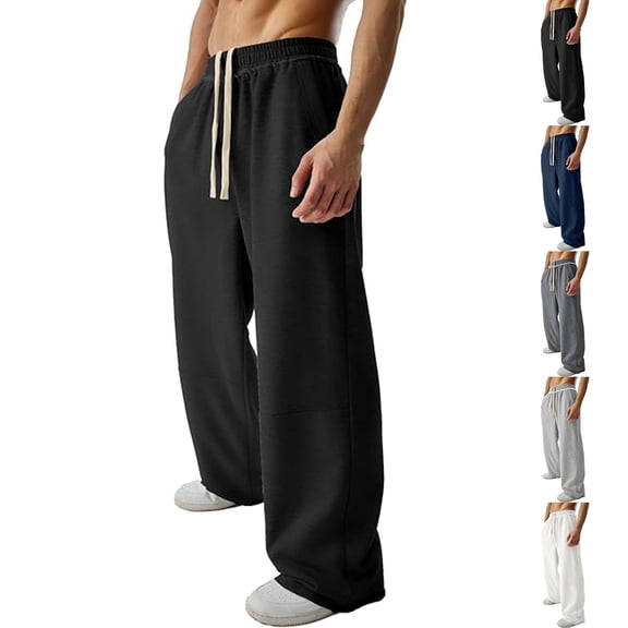 PIWHJQK Men Wide Leg Pants Athletic Sweatpants Men Twisted Waistband SweatPants with Drawstring and Wide Leg Men Casual Pants