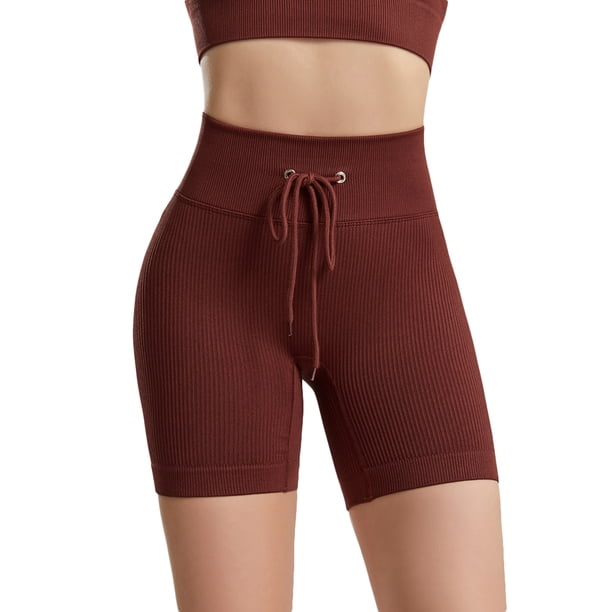 SAYOO - Calzoncillos de yoga para mujer, cintura elástica con cordón, pantalones cortos de punto ajustados SAYOO Sexy