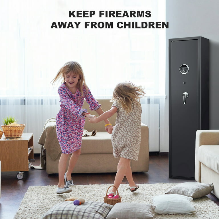 kids playing beside a gun safe