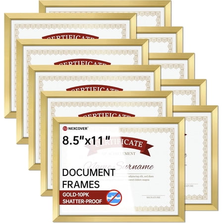 Diploma Gold 10 Pack, 8.5 x 11 Certificate with HD Plexiglass, 8.5 by 11 Picture s for Documents, Photos, Posters, Artworks, Horizontal and Vertical Wall Display