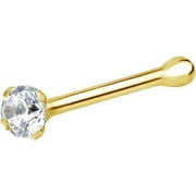 Gold Nose Stud Bone 22 Gauge Round Genuine Natural Diamond 14K Yellow Gold