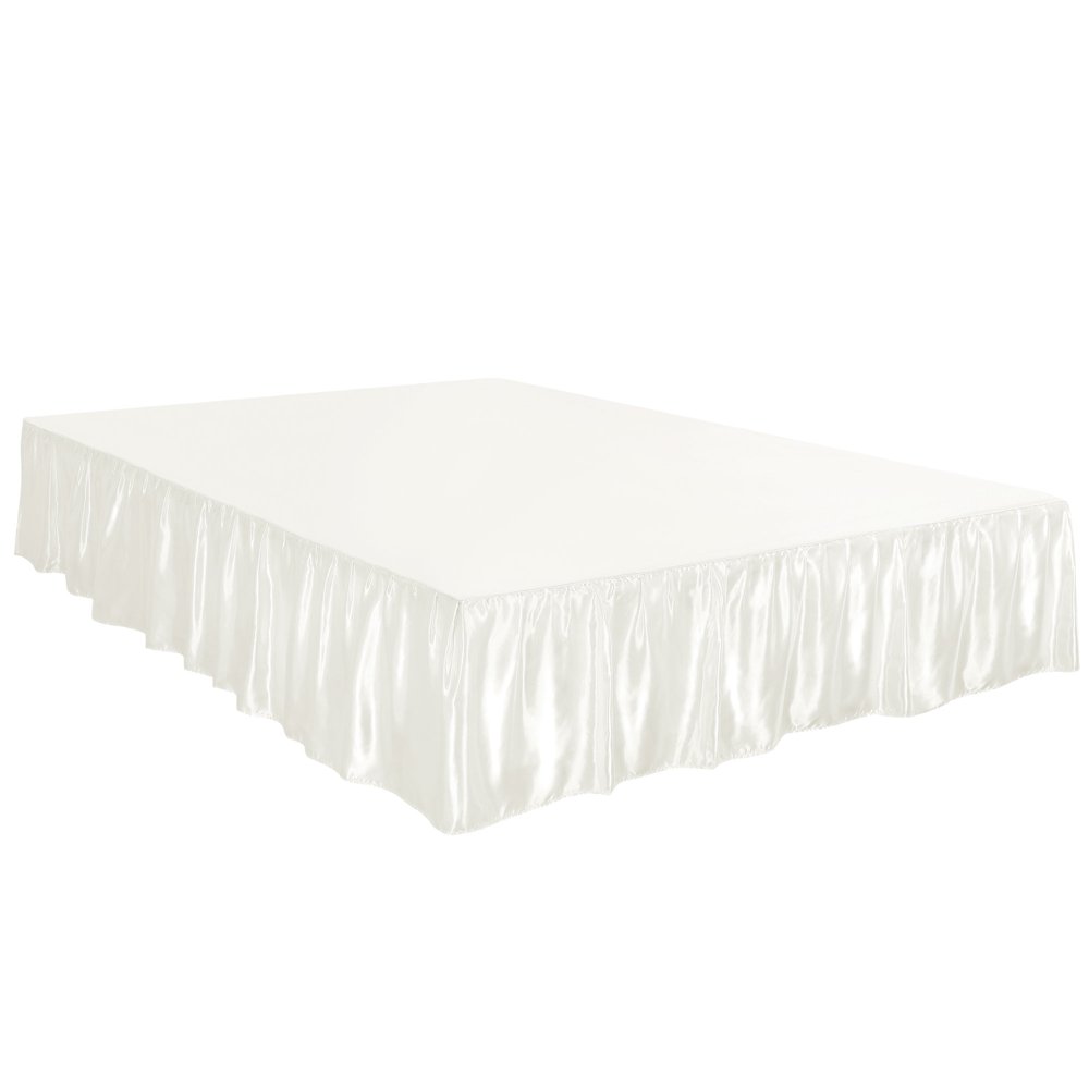 Unique Bargains Dust Ruffle Wrinkle Free Bed Skirt Cream White King