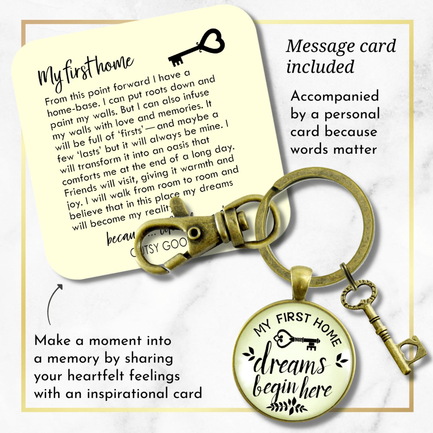 My First Home Gutsy Goodness Bronze Keychain Dreams Begin Here Homeowner Home Buyers Gift