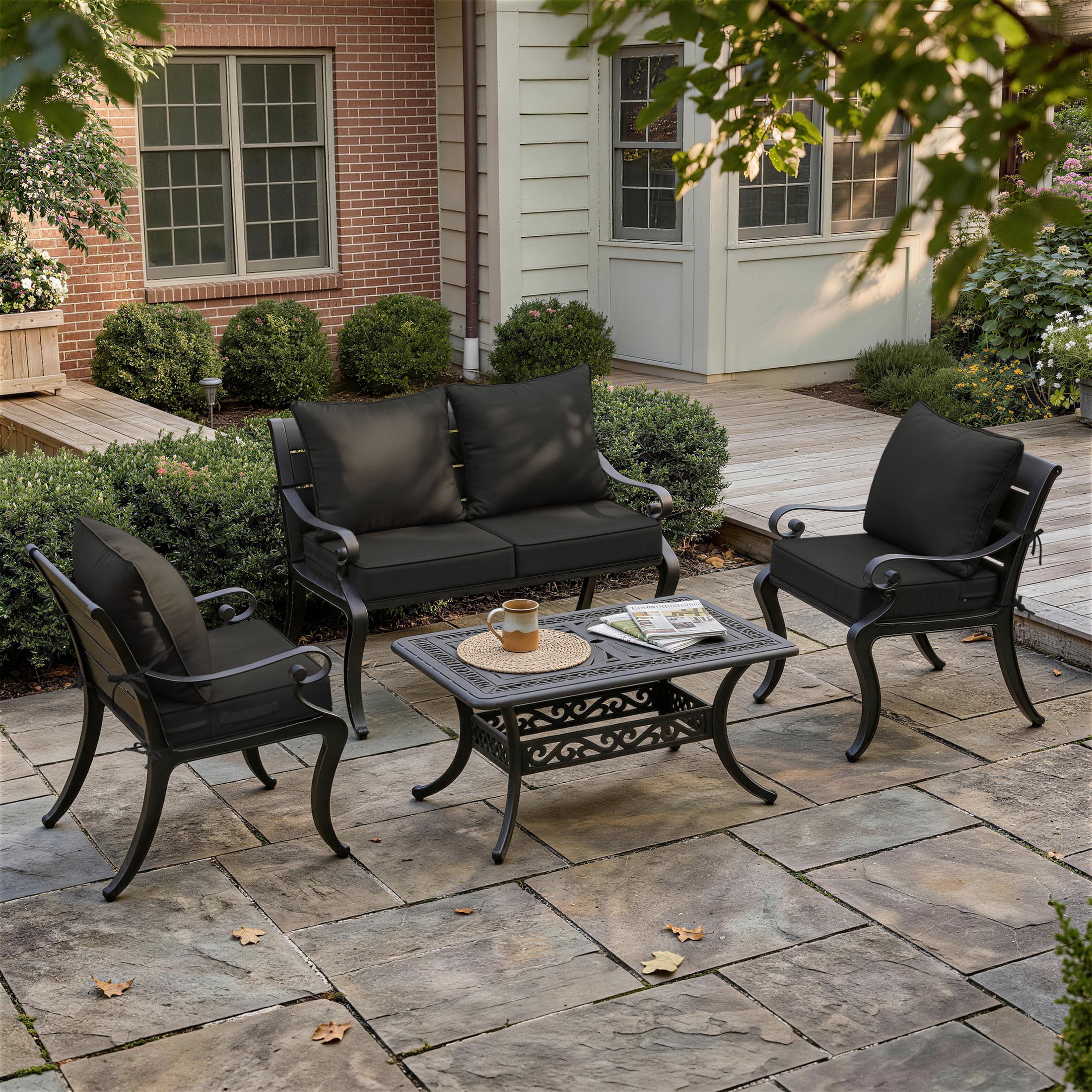 Pakunoda 4 Set of Waterproof Outdoor Deep Seat Cushion Replacement Slipcovers, 24" X 24" Patio Furniture Cushion Covers, Outdoor Cushion Covers with Zipper for Patio Furniture, Black