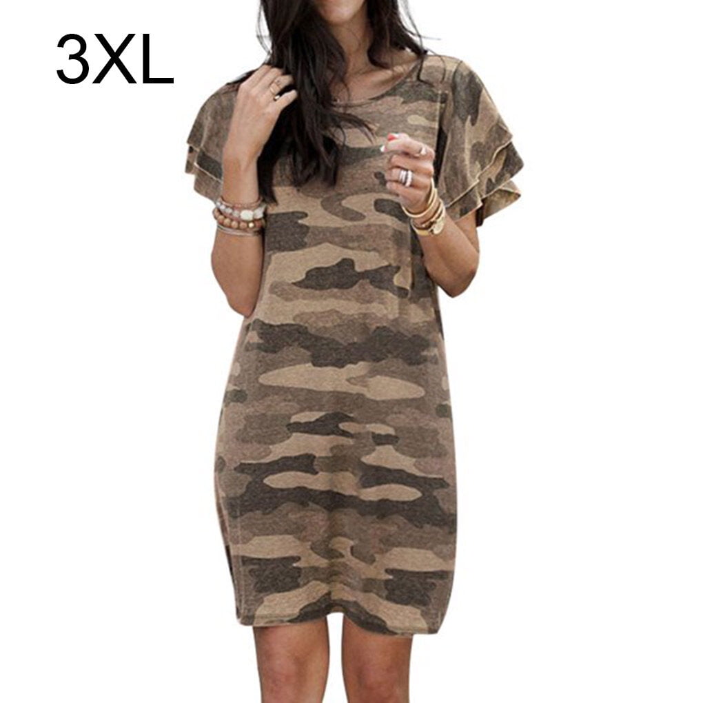 Women Dress Camouflage Print Long T-shirt T-shirt Dress Loose