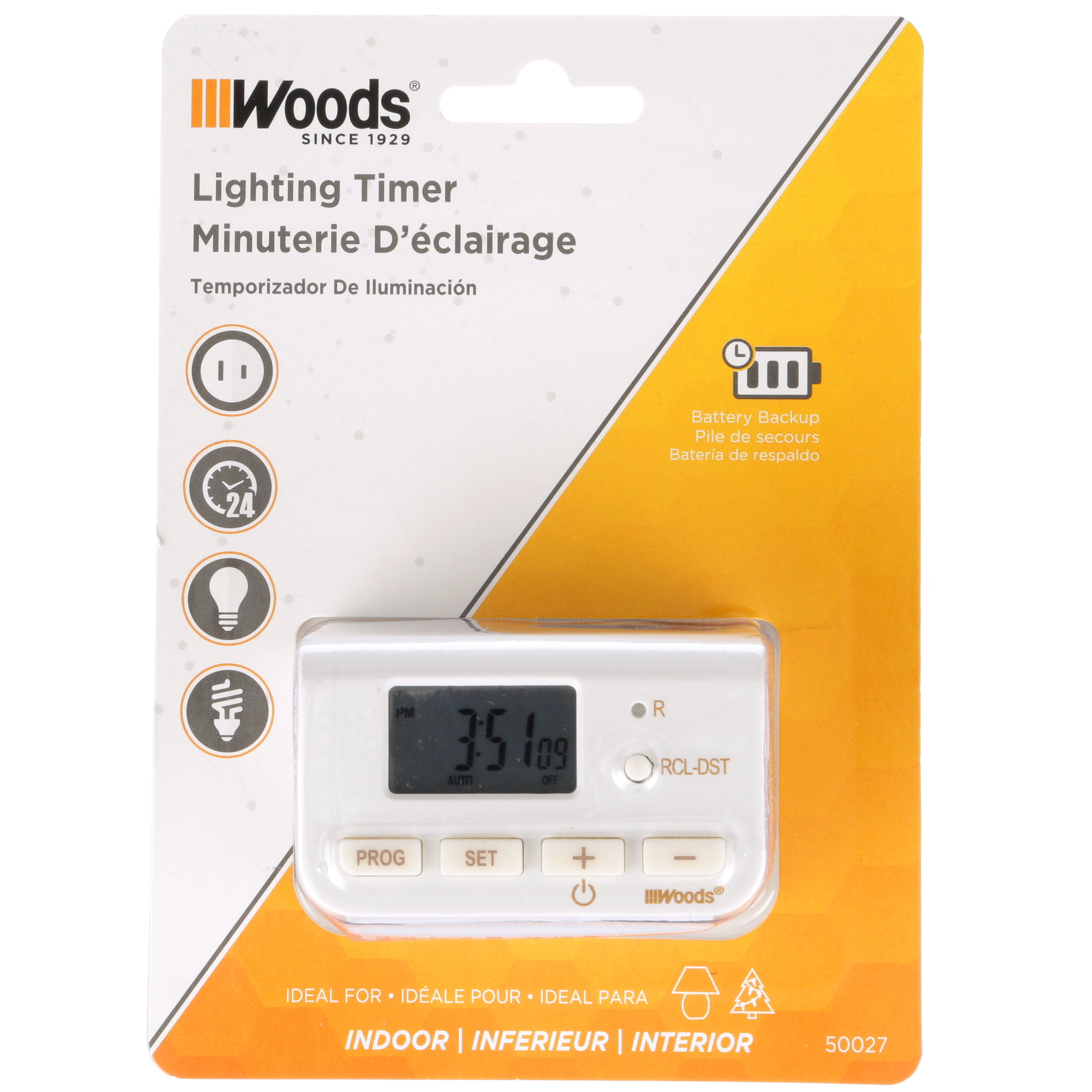 Woods 59746WD 24-Hour Automatic Photocell Remote Control Timer with 3  Grounded Outlets Ideal for Automating Holiday Decorations, 