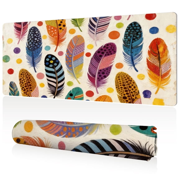 LIVEKEY Mouse Pad Ultra Large 80x40x0.3cm Full Desk Coverage Colorful Feather Pattern Durable Easy Clean Non Slip Sewn Edges for Gaming Office