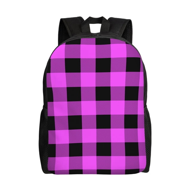 Easygdp Purple Black Buffalo Plaid Mochila Versátil y Elegante: Comodidad, Almacenaje y Durabilidad para la Universidad, Trabajo, Viajes y Uso Diario
