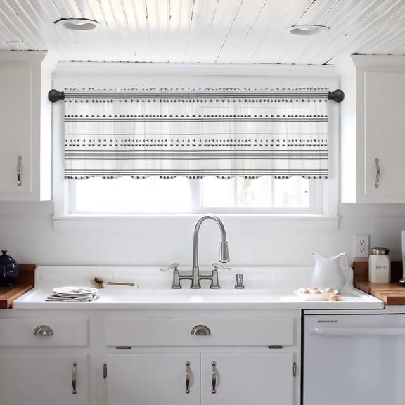 Boho Black White Modern Stripes Valance Curtains for Kitchen/Living Room/Bathroom/Bedroom Window, Farmhouse Abstract Art Rod Pocket Small Topper Half Short Window Curtains Voile Sheer Scarf 54"x18"