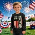 thumbnail image 2 of OOOUM Kids Patriotic Long Sleeve T-Shirt Usa Flag Vintage Graphic Crewneck Shirt 250Th Anniversary Holiday Casual Tops Black 11-12 Years, 2 of 4