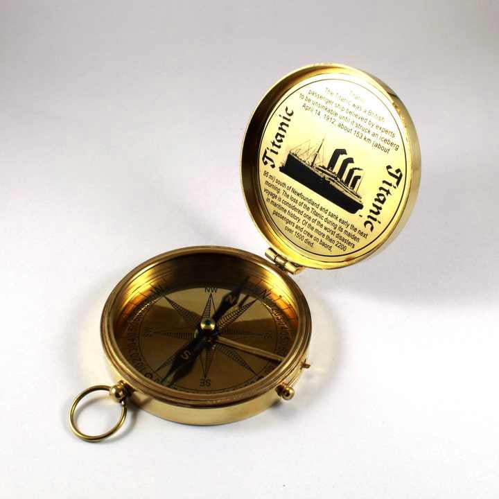 Polished Brass Nautical Compass with Leather Case Directional Camping Metal Alloy Tool