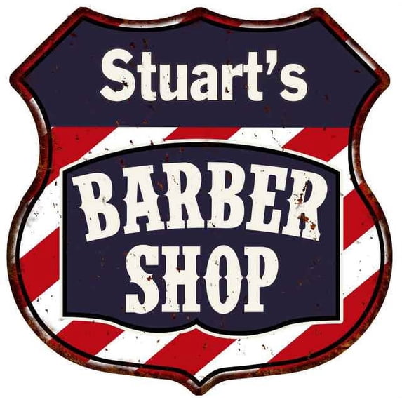 Stuart's Barber Shop Sign Shield Metal Gift Hair Gift 211110020305