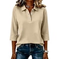 thumbnail image 5 of Yifymode Polo Shirts for Women 3/4 Sleeve Collared Cotton Golf Tees 3-Button Loose Fit Business Casual Daily Work Tops,Khaki 3XL, 5 of 5