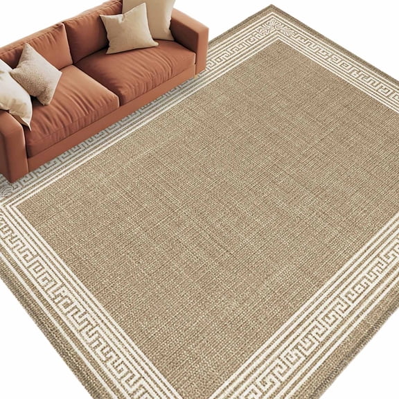 8x10 Area Rugs for Living Room, Cream Greek Key Non Slip Area Rugs for Kitchen Bedroom Entryway, Geometric Greece Ancient Rustic Washable Carpet Runner Rug Floor Mats for Bedroom Home Decor