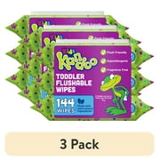 (3 pack) Kandoo Kids Sensitive Flushable Cleansing Wet Wipes, Potty Training Aid, Fragrance Free, 144 Wipes