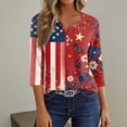 thumbnail image 5 of Women's 250th Anniversary USA Shirt Patriotic American Flag Print V-Neck Button 3/4 Sleeve T-Shirt, 5 of 6