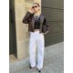 thumbnail image 1 of Chaqueta de cuero holgada con solapa para mujer, abrigo corto informal de manga larga con botonadura única, prendas de vestir Chic de otoño, 2024, 1 of 5