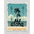 thumbnail image 1 of Aloha Tapestry, Typography with Palm Trees Grunge Look, Wall Hanging for Bedroom Living Room Dorm Decor, 60W X 80L Inches, Cadet Blue Dark Forest Green Pale Sage Green Paste, by Ambesonne, 1 of 2