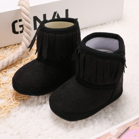 

Maxcozy Baby Girls Winter Tassels Boots Toddler Prewalker Shoes First Walkers Warm Snow Booties Boot Black 0-6 Months