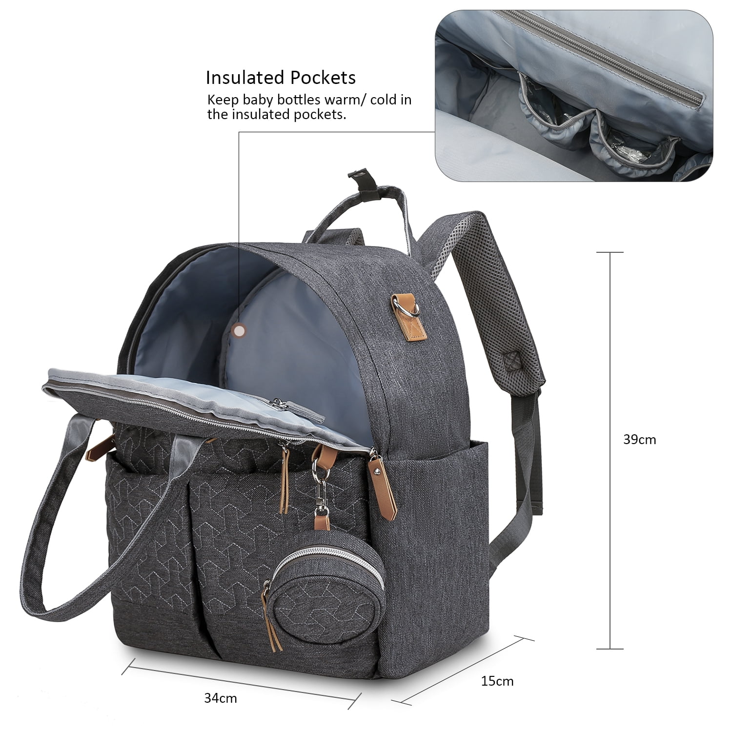 Diaper Bag Backpack with Pacifier Holder Smart Mommy Bag Stroller Organizer with Insulated Pocket&Stroller Strap
