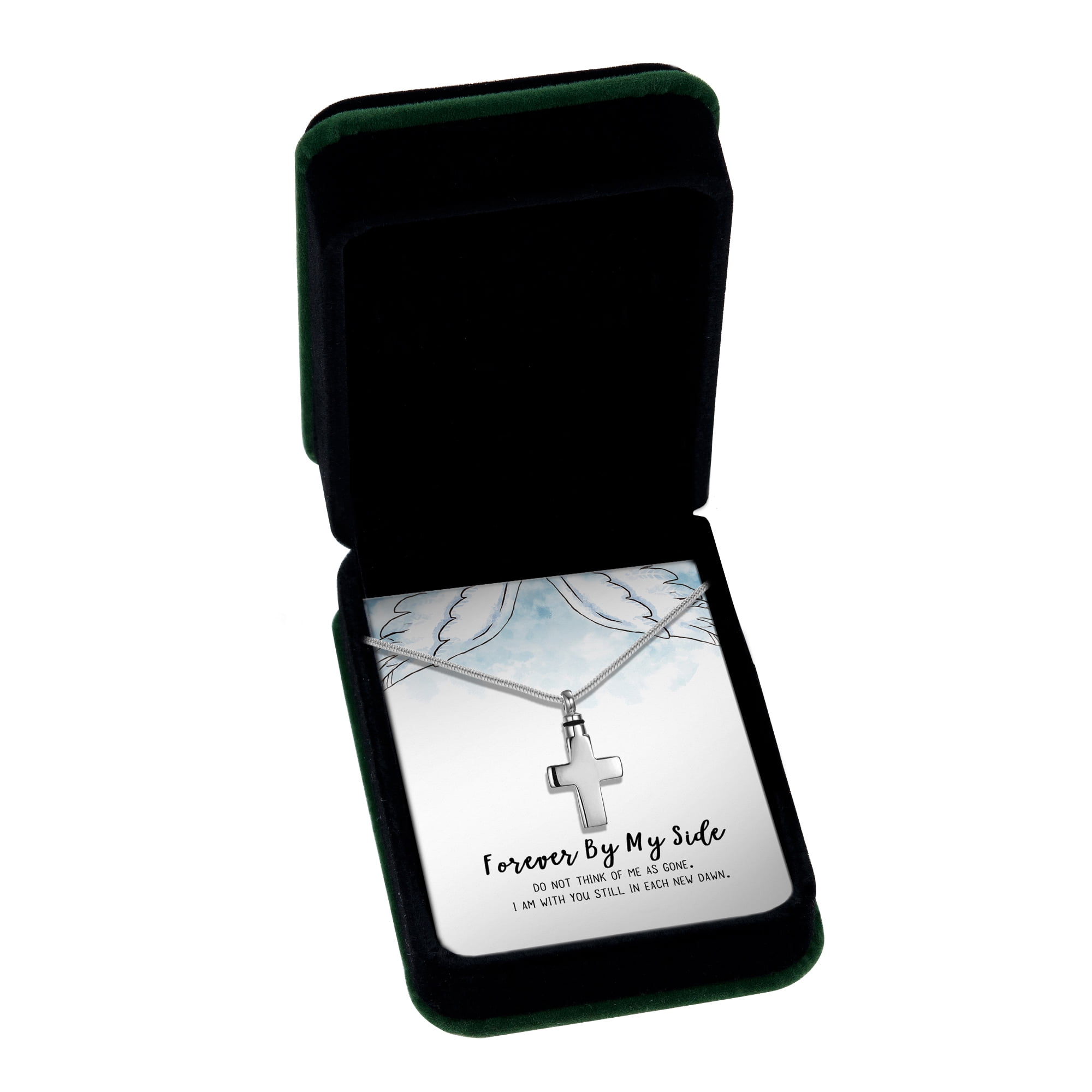 Forever By My Side Cremation Necklace - Silver Cross Memorial Jewelry - Human Ashes Holder - Keepsake Pendant - Funnel Kit - Ships Next Day!