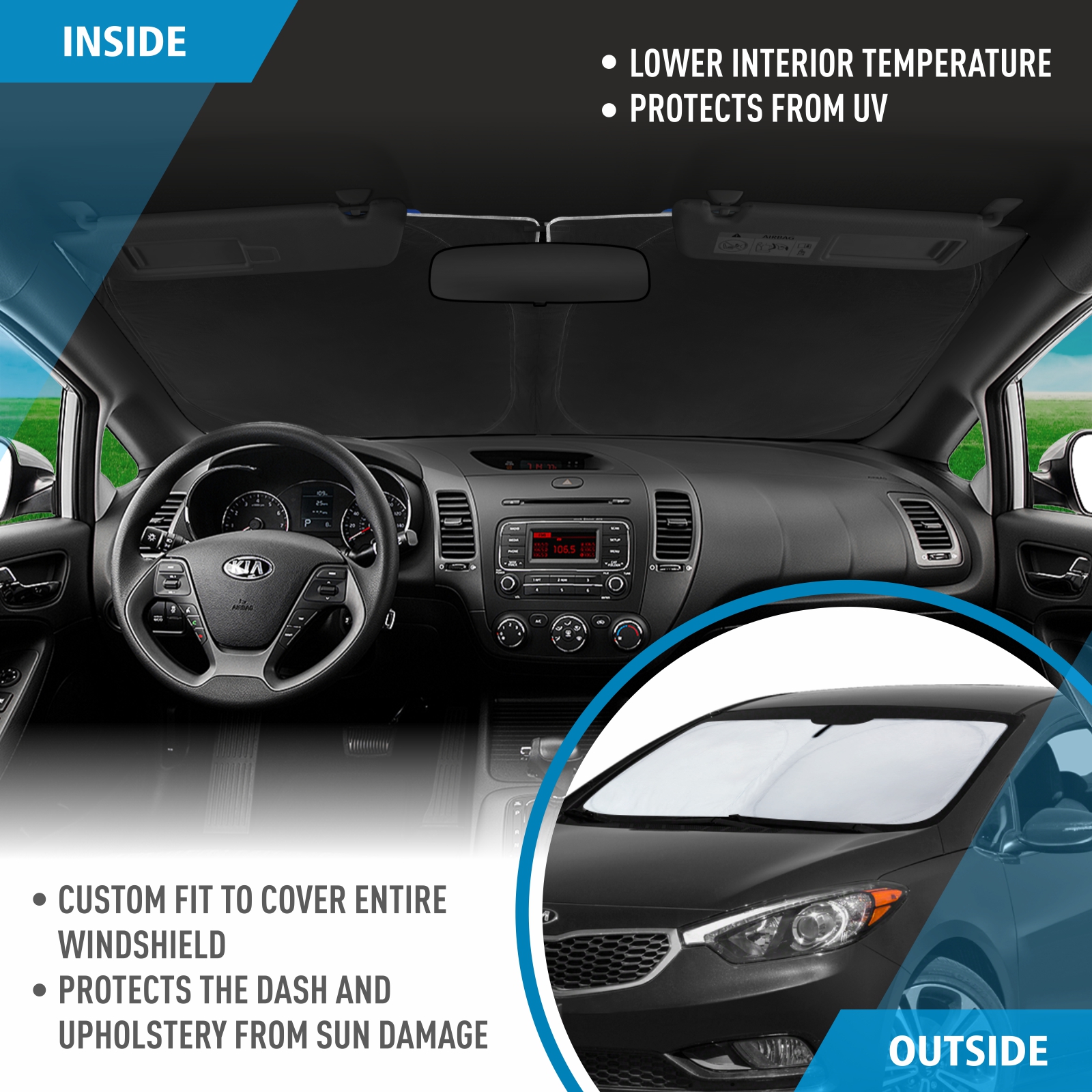 CLIM ART Windshield Sun Shade for Kia Forte 2014-2018 - Custom-Fit Foldable Car Sun Shade - Car Sunshade - Vehicle Sun Protector - Front Auto Windshield Cover, Car Windshield - WS6005 - image 5 of 7