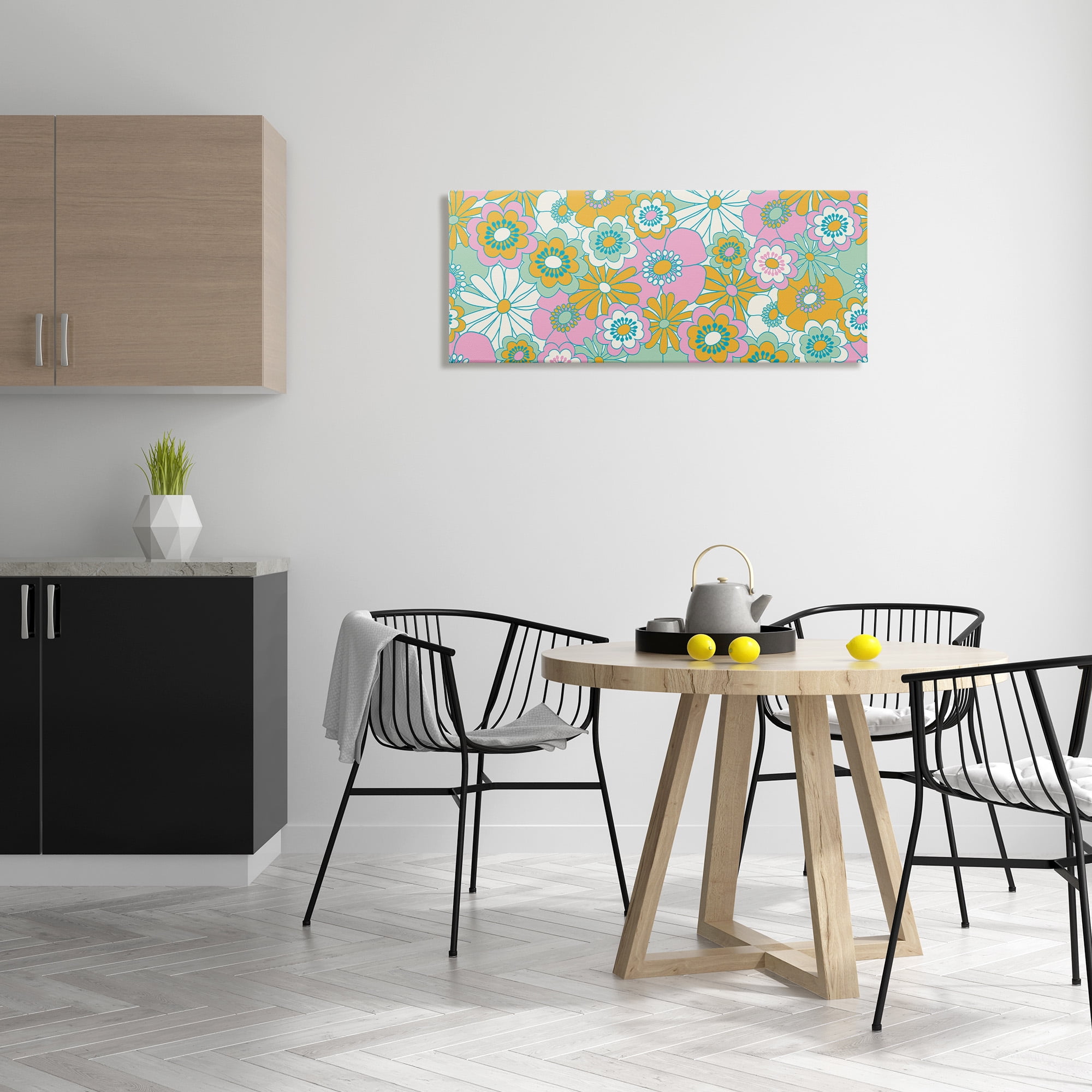 Stupell Industries Retro Flower Pattern Botanical & Floral Painting Gallery Wrapped Canvas Art Print Wall Art, 40 x 17