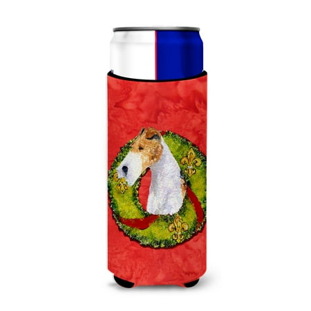 

Caroline s Treasures SS4168MUK Fox Terrier Cristmas Wreath Ultra Hugger for slim cans Slim Can multicolor