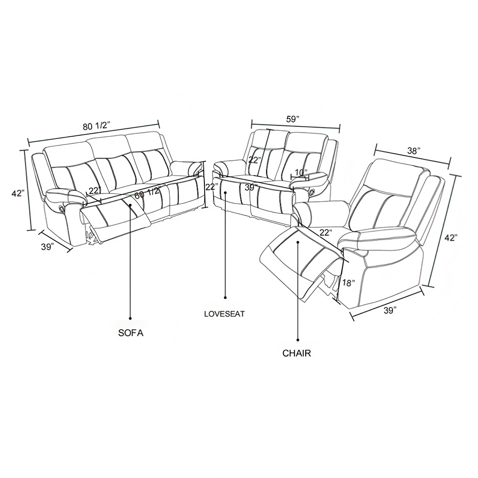 Gewnee 3-Seater Sofa with 2 Chaises, Console and Cup Holders, Air Leather, Adjustable Recline, Perfect for Living Room, Brown
