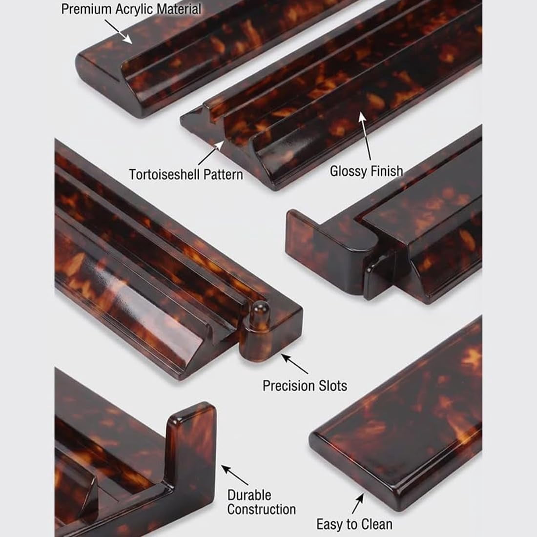 Tortoise Shell Mahjong Racks with Pushers Set , Acrylic Tortoise Mahjong Racks Extended 17.5 Inch Tile Holders, Smooth Sliding Pushers for American Mahjong Game Accessories (4PCS)
