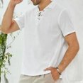 thumbnail image 2 of Hombres Casual Sólido Cuello en V Jersey Tie Turndown Camiseta de manga corta Top Pompotops  oipoqjl44427, 2 of 9