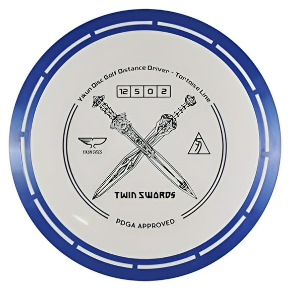 Yikun Discs - Twin Swords - Distance Disc Golf Driver - Stable, Premium Grade Tortoise Line Plastic (White/Blue)