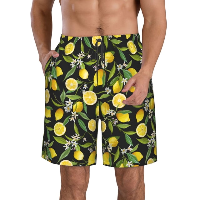 Balery Lemon Fruits Flowers Leaves Traje de Baño Estilo Hawaiano para Hombre, Shorts de Secado Rápido con Bolsillos-XX-Large