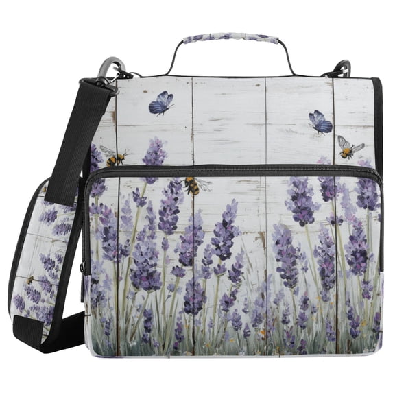 Water-Resistant 3-Ring Binder Organizer with Multiple Pockets Zipper Binder Bag for Office Lavender and Bees