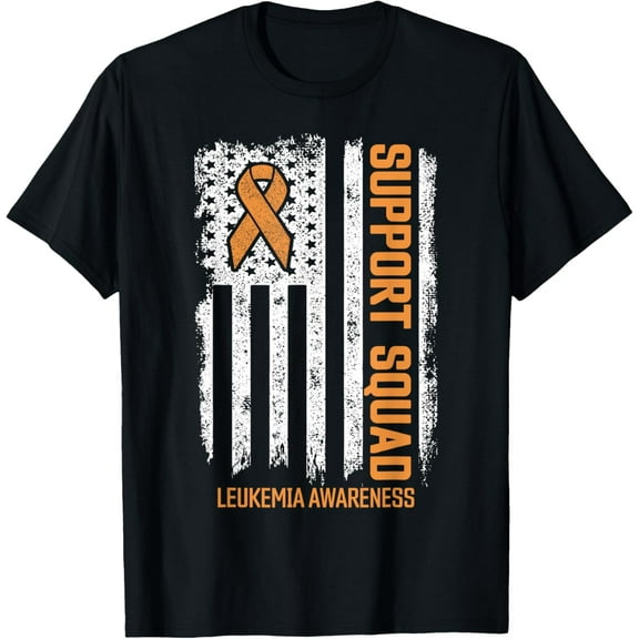 men and women can wear，Leukemia Cancer Flag Support Squad Leukemia Cancer Awareness T-Shirt