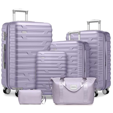 S-HOME 6 Piece Luggage Set in Lavender with Hardside Suitcases and Duffel Bags for Stylish Travel