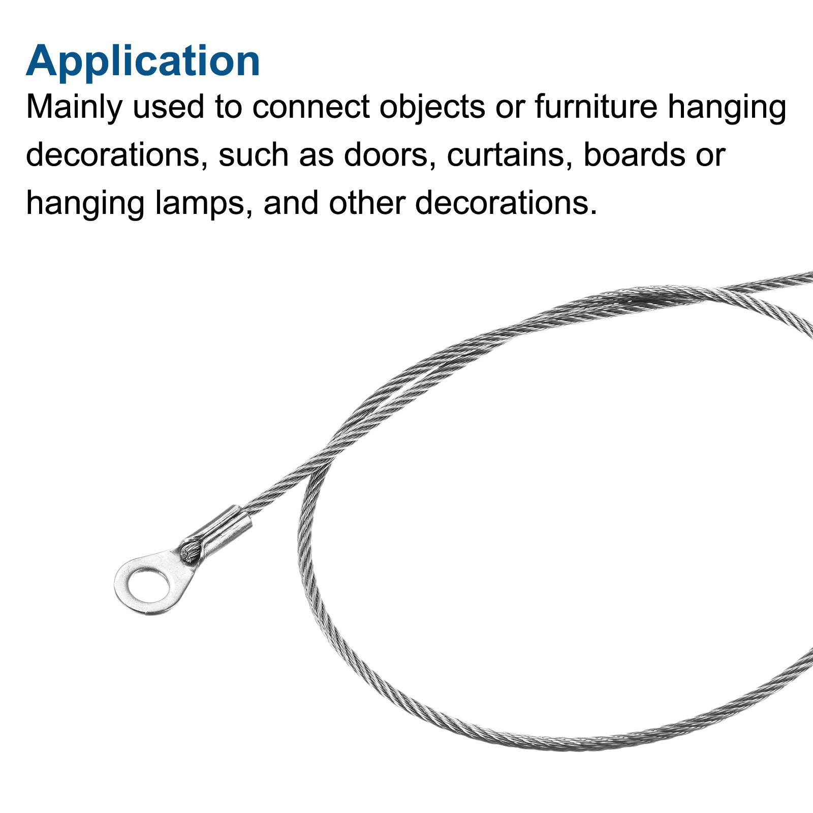 Unique Bargains Stainless Steel Lanyard Cable Eyelets Ended Rope Silver Tone 2mmx10cm