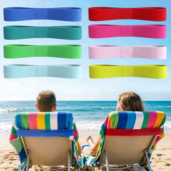 8 Pack Towel Bands - Stretch Beach Towel Clips for Beach Cruise Pool Chairs, Lounge Towel Holder Elastic, Cruise Ship Essentials (8 Colors)