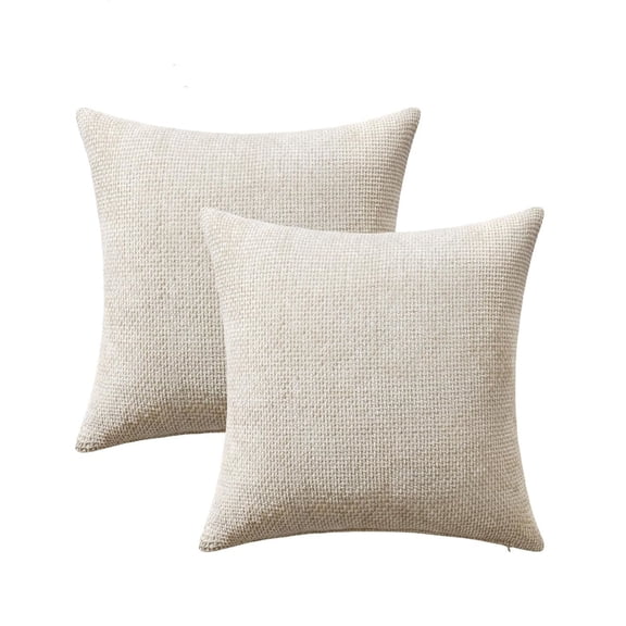 Decorative Couch Throw Pillow Covers 18x18 Inch Neutral Beige 2 Pack | Soft Pillow Covers, Cushion Cases for Home Decor Bed Sofa Living Room