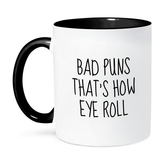 3dRose, Image of Bad Puns Thats How Eye Roll Quote, 11oz Two-Tone Black Mug