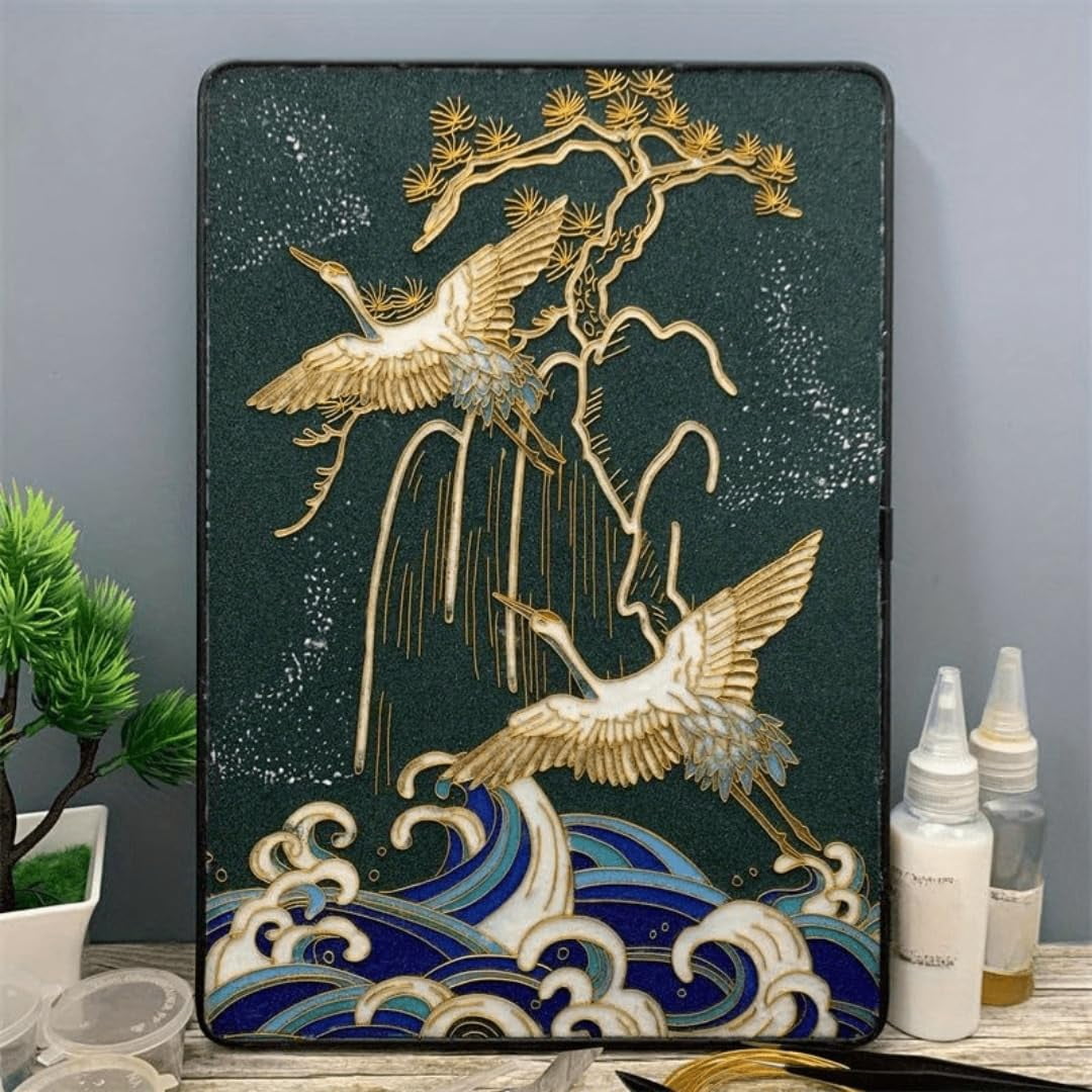 Cloisonne Filigree Enamel Paint by Numbers Kit, All in One with Tools, DIY Craft, Starter Set for Adults and Beginners, Easy Instructions, Hobby for Adults Teens Elderly Handmade Home Decor Gifts