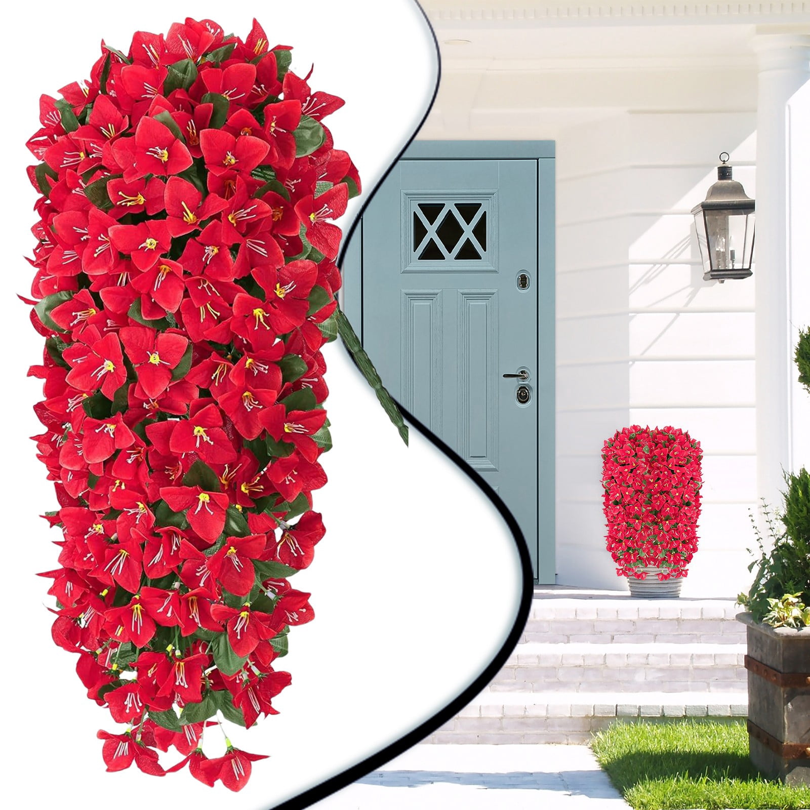artificial hanging plants Artificial Flowers Plants For Outdoors Outside Fall Autumn Decor Long Trailing Vines Look Real Flowers For Front Door Porch Planter Patio Watermelon Red 4PCS